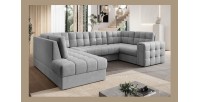 Canapé d’angle convertible MONTEZA gris gauche 299 cm avec coffre et couchage 