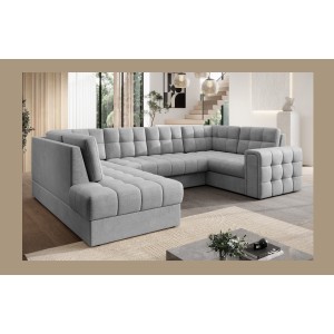 Canapé d’angle convertible MONTEZA gris gauche 299 cm avec coffre et couchage 
