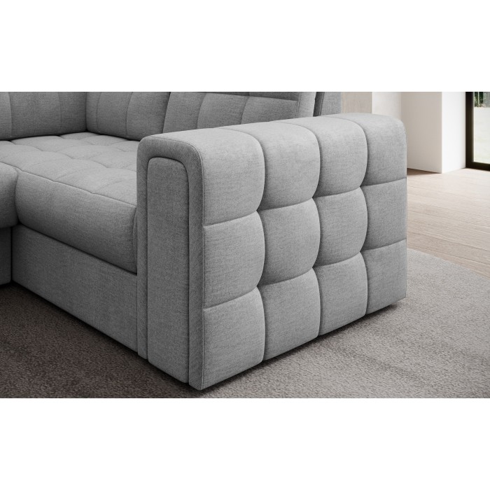 Canapé d’angle convertible MONTEZA gris gauche 299 cm avec coffre et couchage 
