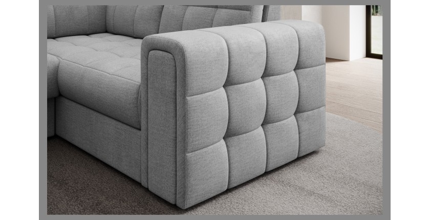 Canapé d’angle convertible MONTEZA gris gauche 299 cm avec coffre et couchage 