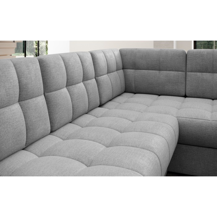 Canapé d’angle convertible MONTEZA gris gauche 299 cm avec coffre et couchage 
