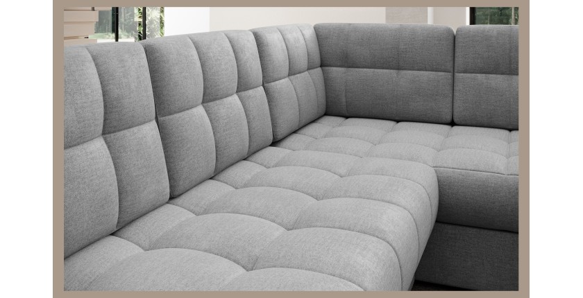 Canapé d’angle convertible MONTEZA gris gauche 299 cm avec coffre et couchage 