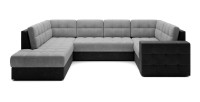 Canapé d’angle convertible MONTEZA gris et noir gauche 299 cm avec coffre et couchage 