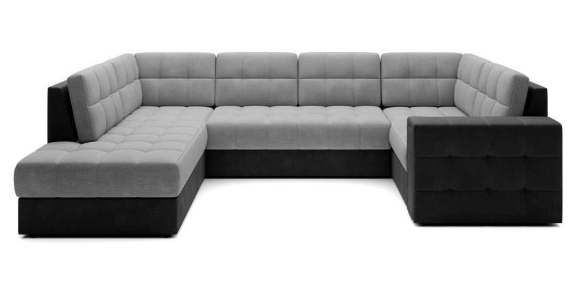 Canapé d’angle convertible MONTEZA gris et noir gauche 299 cm avec coffre et couchage 