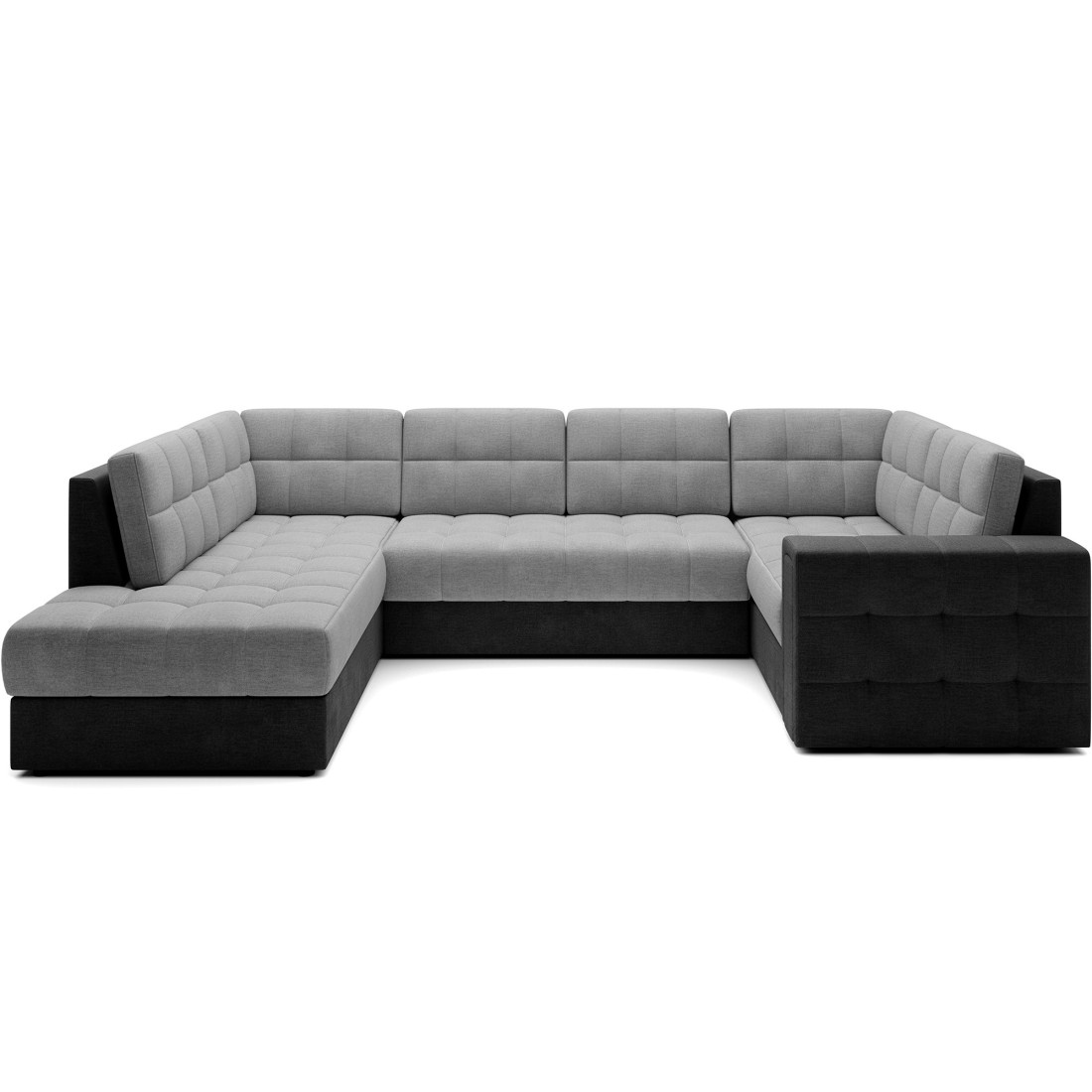 Canapé d’angle convertible MONTEZA gris et noir gauche 299 cm avec coffre et couchage 