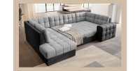 Canapé d’angle convertible MONTEZA gris et noir gauche 299 cm avec coffre et couchage 