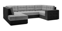 Canapé d’angle convertible MONTEZA gris et noir gauche 299 cm avec coffre et couchage 
