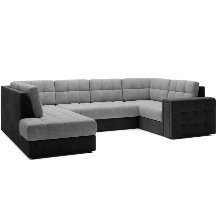 Canapé d’angle convertible MONTEZA gris et noir gauche 299 cm avec coffre et couchage 
