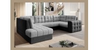 Canapé d’angle convertible MONTEZA gris et noir gauche 299 cm avec coffre et couchage 