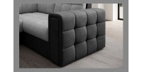 Canapé d’angle convertible MONTEZA gris et noir gauche 299 cm avec coffre et couchage 