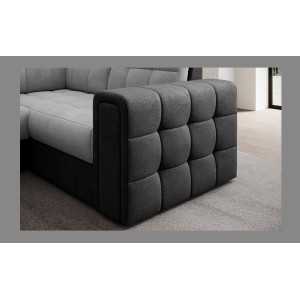 Canapé d’angle convertible MONTEZA gris et noir gauche 299 cm avec coffre et couchage 