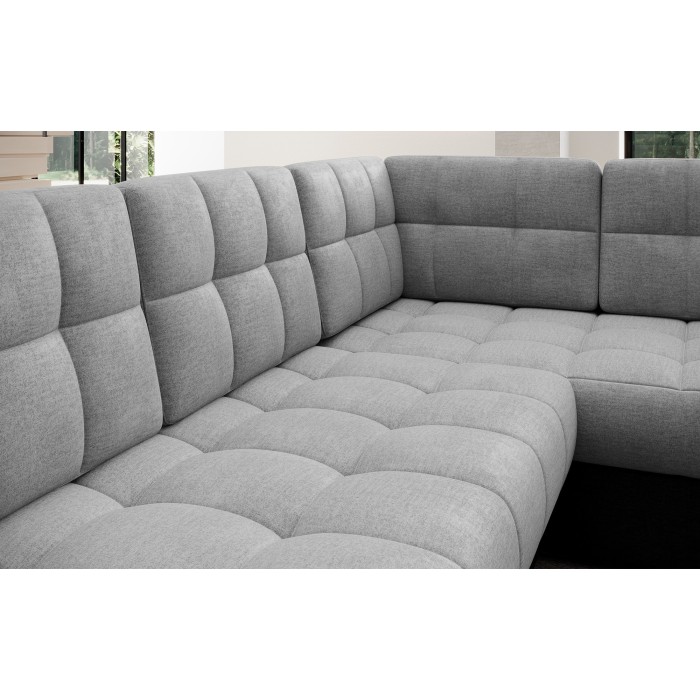 Canapé d’angle convertible MONTEZA gris et noir gauche 299 cm avec coffre et couchage 