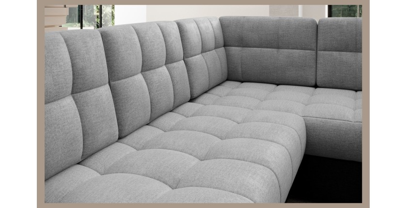 Canapé d’angle convertible MONTEZA gris et noir gauche 299 cm avec coffre et couchage 