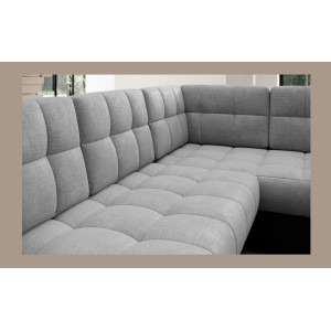 Canapé d’angle convertible MONTEZA gris et noir gauche 299 cm avec coffre et couchage 