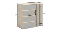 Kast met 1 deur en 4 laden - eik en grijs - Collectie NEMO