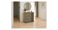 Kast met 1 deur en 4 laden - eik en grijs - Collectie NEMO