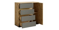 Kast met 1 deur en 4 laden - eik en grijs - Collectie NEMO