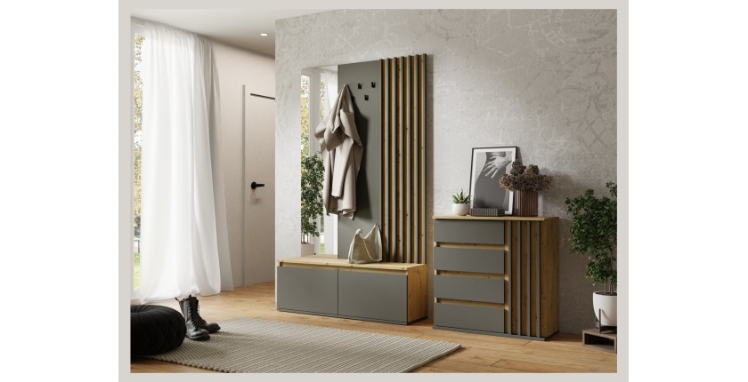 Conjunto de muebles de entrada con perchero y espejo + cómoda - Colección NEMO