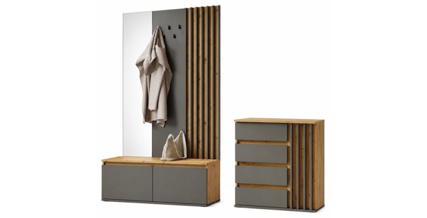 Conjunto de muebles de entrada con perchero y espejo + cómoda - Colección NEMO