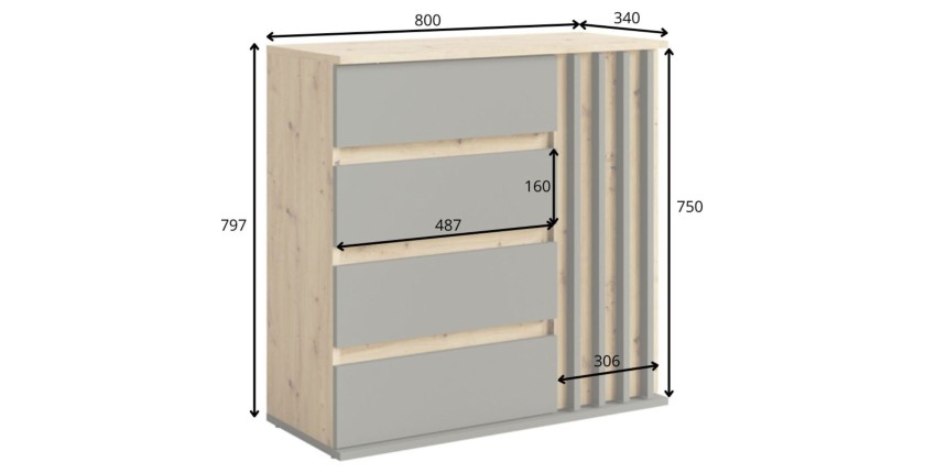 Commode d'entrée NEMO beige cachemire et chêne clair dimensions
