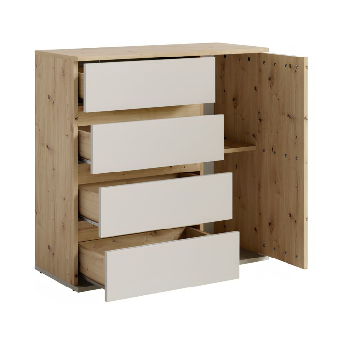 Commode d'entrée NEMO beige cachemire et chêne clair ouvert