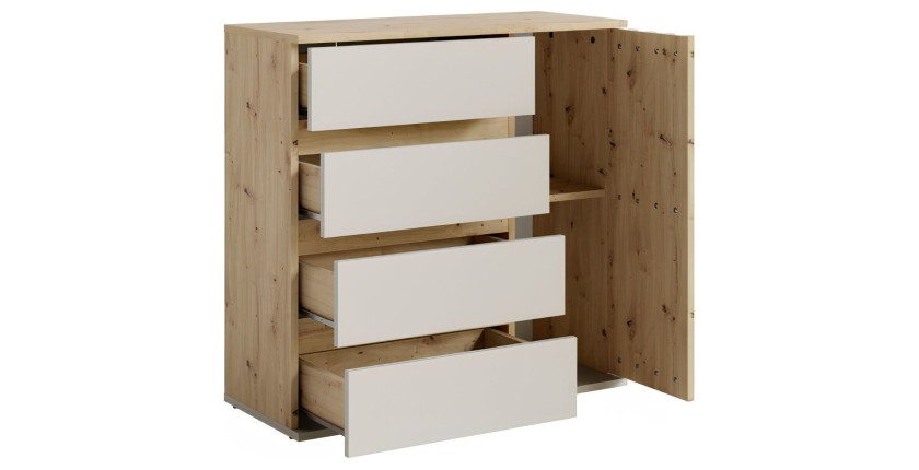Commode d'entrée NEMO beige cachemire et chêne clair ouvert