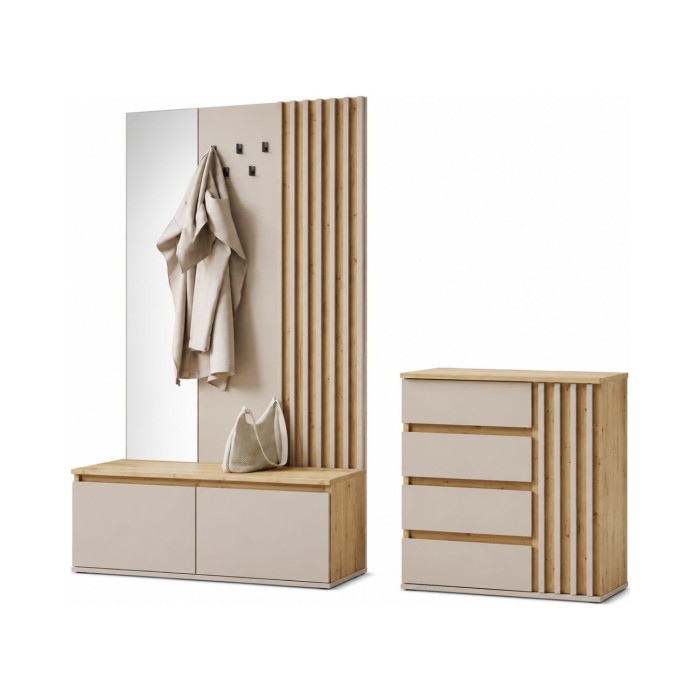 Ensemble d'entrée NEMO chêne clair et beige cachemire