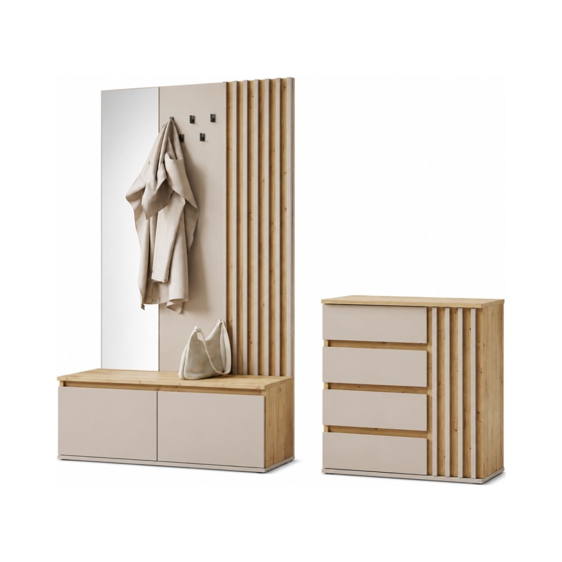 Ensemble d'entrée NEMO chêne clair et beige cachemire