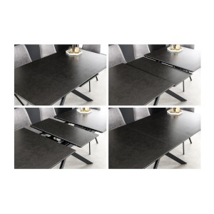 Zoom sur le système d'extension de la table ARAVIS noire extensible