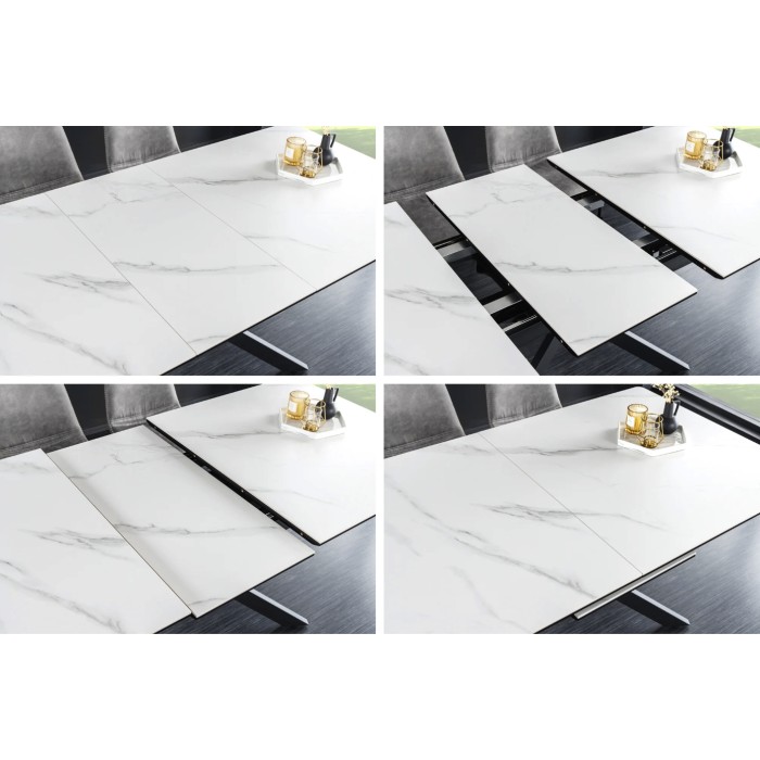 Zoom sur le système d'extension de la table ARAVIS blanche extensible