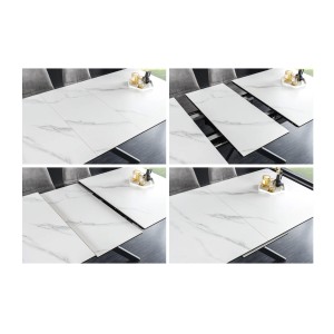 Zoom sur le système d'extension de la table ARAVIS blanche extensible