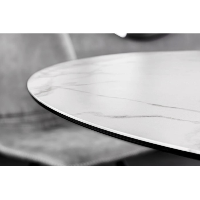 Zoom sur la tranche de la table ronde ARAVIS 120cm blanche