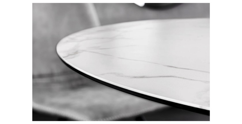 Zoom sur la tranche de la table ronde ARAVIS 120cm blanche