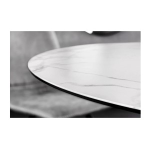 Zoom sur la tranche de la table ronde ARAVIS 120cm blanche