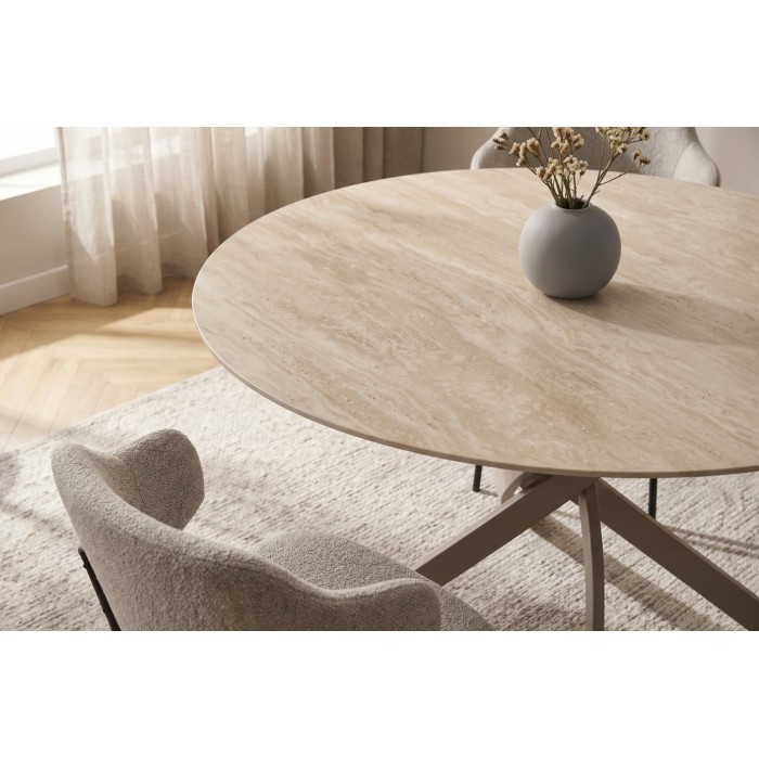 Zoom sur la table ronde ARAVIS 120cm beige