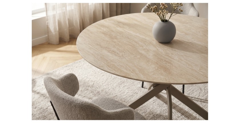 Zoom sur la table ronde ARAVIS 120cm beige
