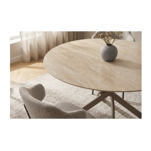Zoom sur la table ronde ARAVIS 120cm beige
