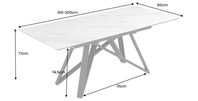Table extensible 160-200cm LIXOR blanche dimensions