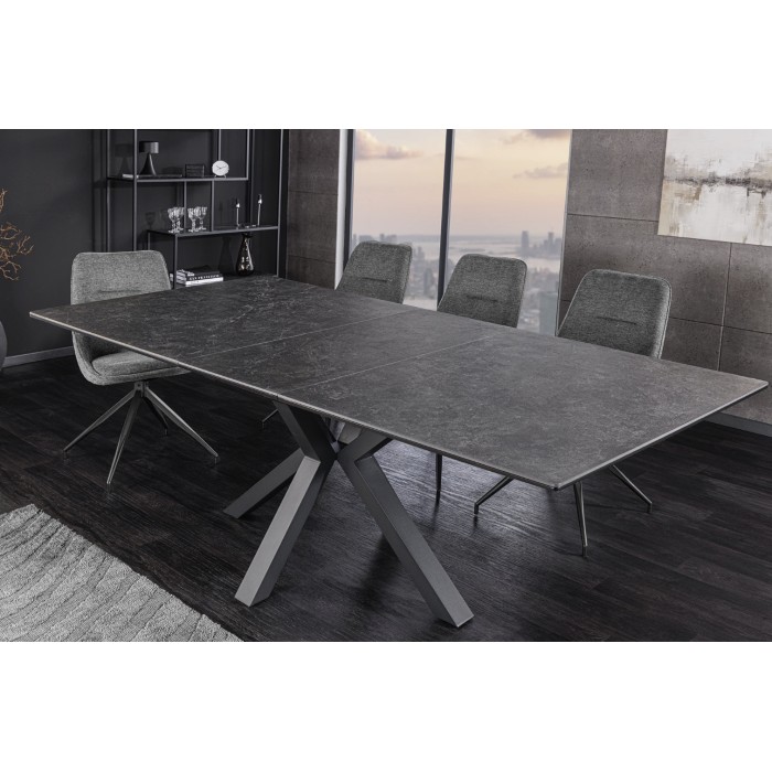 Tavolo da pranzo allungabile LITHOS 160-200 cm – Ceramica grigio grafite e gambe a stella design