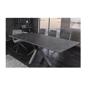 Tavolo da pranzo allungabile LITHOS 160-200 cm – Ceramica grigio grafite e gambe a stella design
