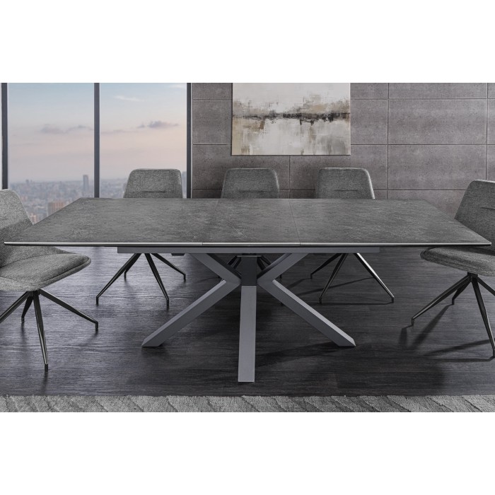 Tavolo da pranzo allungabile LITHOS 160-200 cm – Ceramica grigio grafite e gambe a stella design