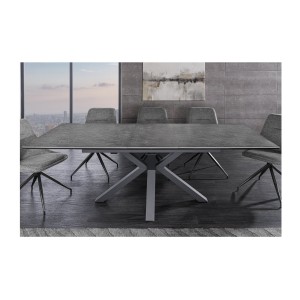 Tavolo da pranzo allungabile LITHOS 160-200 cm – Ceramica grigio grafite e gambe a stella design