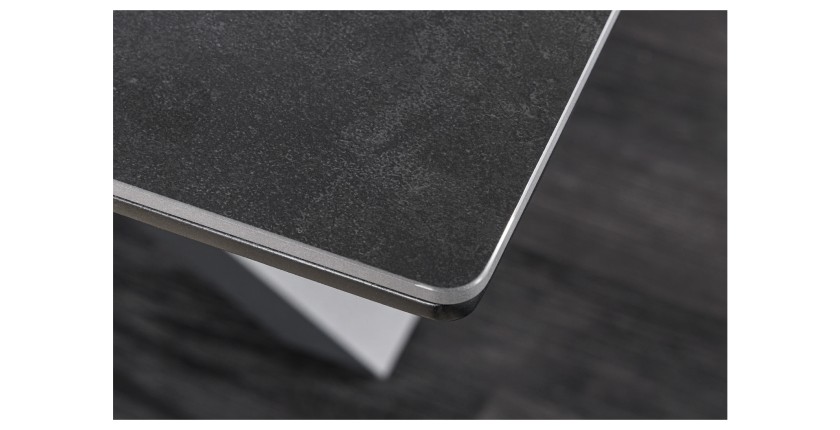 Mesa de comedor extensible LITHOS 160-200 cm – Cerámica gris grafito y base con diseño estrellado