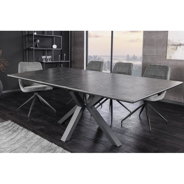 Tavolo da pranzo allungabile LITHOS 160-200 cm – Ceramica grigio grafite e gambe a stella design