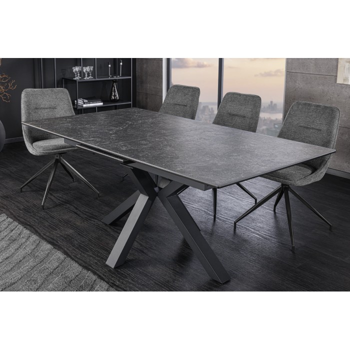 Tavolo da pranzo allungabile LITHOS 160-200 cm – Ceramica grigio grafite e gambe a stella design