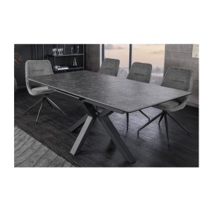 Tavolo da pranzo allungabile LITHOS 160-200 cm – Ceramica grigio grafite e gambe a stella design