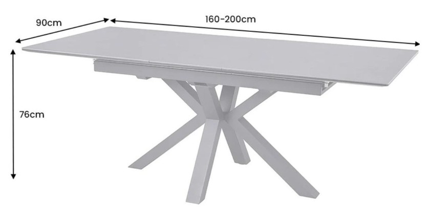 Mesa de comedor extensible LITHOS 160-200 cm – Cerámica gris grafito y base con diseño estrellado