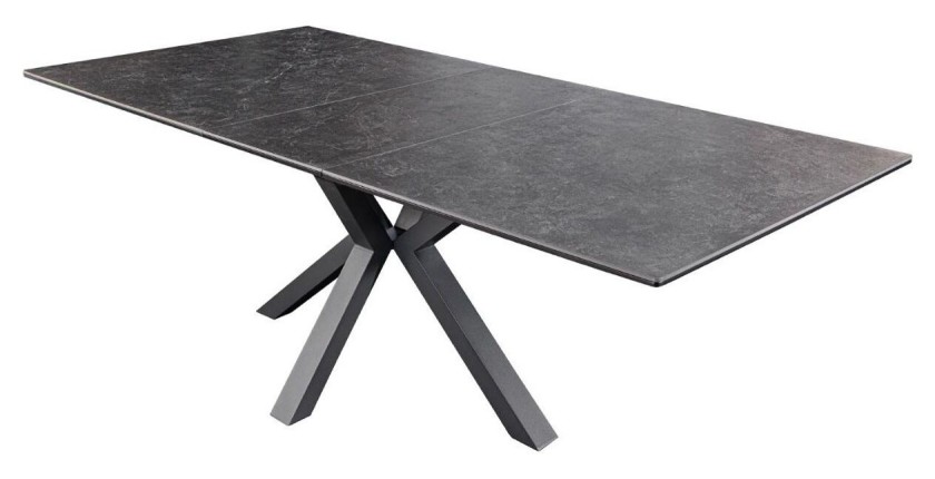 Mesa de comedor extensible LITHOS 160-200 cm – Cerámica gris grafito y base con diseño estrellado