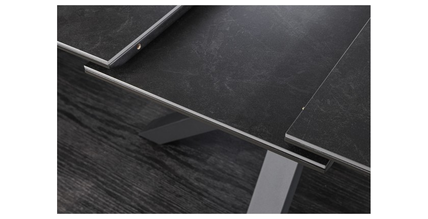 Mesa de comedor extensible LITHOS 160-200 cm – Cerámica gris grafito y base con diseño estrellado