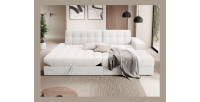 Canapé d’angle convertible CUBITO blanc 240 cm avec coffre de rangement angle droit 
